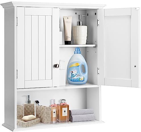 LIFEZEAL Badezimmerschrank aus Holz, Wandschrank mit Verstellbarem Regal & 2 Türen, Hängeschrank Bad 60 x 19 x 71 cm, WC Schrank Hängend, Küchenschrank (Weiß)