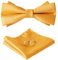 HOULIFE Fliege Herren Set - Verstellbare Fliege aus Satin Polyester Vorgebunden Fliege, einfarbige Einstecktuch, Manschettenknöpfe Set für Bräutigam Hochzeit formal mit Geschenkbox, Gelb