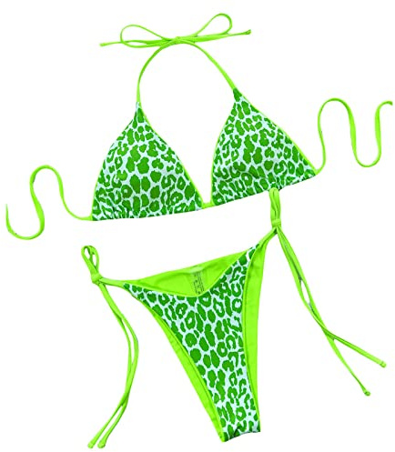 Loalirando Maillot de Bain Femme 2 Pièces Sexy Bandage Biniki Brésilien String pour Vacances Plage Bronzage, Vert léopard, S