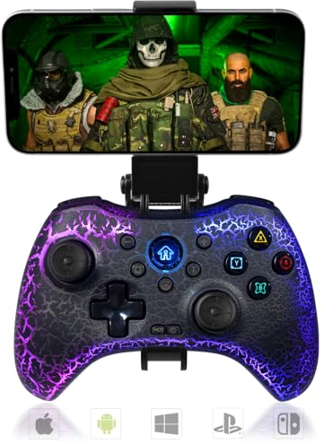 Joso Gaming Controller Per PC/Android/iOS, Controller Wireless Per Nintendo Switch/PS4/PS3, Con Vibrazione, Movimento, Turbo, Pulsanti Posteriori, crepitii Design e Luce RGB, Gioco Diretto