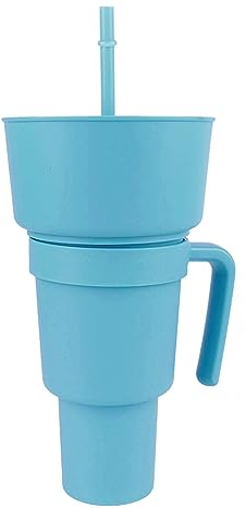 Qcwwy 2 in 1 Snack Drink Cup, Light Blue, Plastic, Combination, Snack Cup, Drinking Cup, Sports, 120g/4.2oz, 12cm/4.72in Diameter, 29cm/11.42in Height