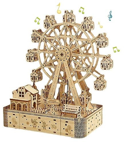 3D Wooden Puzzle, Ferris Wheel Music Box With Light, DIY Wooden Model Craft Kits, Assembly Puzzle Toy, DIY Mechanical Construction, Craft Set Wood Gift for Adults and Teenagers