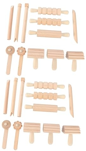 COHEALI 2 Sätze Werkzeuge Aus Ton Töpferscheibe Knetwerkzeuge Aus Holz Teigstampfer Aus Holz Tonmodellier-musterset Knetstempel Aus Holz Tonwerkzeuge Werkzeugkasten Kind Holzgriff Hölzern