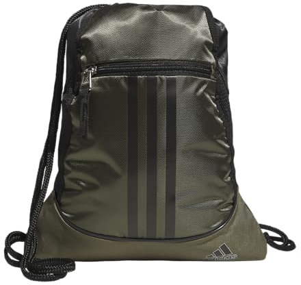 adidas Unisex-Erwachsene Alliance (12l) Lightweight Athletic Small Drawstring Team Sports Workout Bag Sackpack-Tasche, Olive Strata Green/Black/Silver Metallic, Einheitsgröße