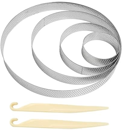MEMOFYND 4 Tortenringe aus Edelstahl mit 2 Spateln aus Kunststoff, Kuchenformen, perforiert, Backringe, Waffelformen aus Edelstahl für die Küche