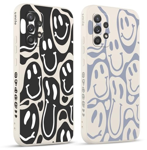 Pnakqil 2 stück Handyhülle für Samsung Galaxy A52 5G 6.5,Hülle Lustiges Verdrehtes Lächeln Grimace Bemaltes Muster süß Aesthetic Mädchen Silikon Schutzhülle Tasche Schön Kameraschutz Case
