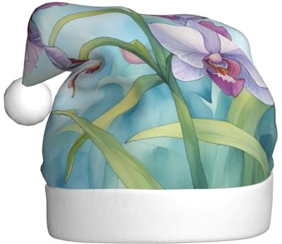 Orchidee Blume Schmetterling Weiche Frische Frühling Erwachsene Flauschige Weihnachtsmütze - festliche Dekoration Kopfbedeckung für Partys und Feiertage
