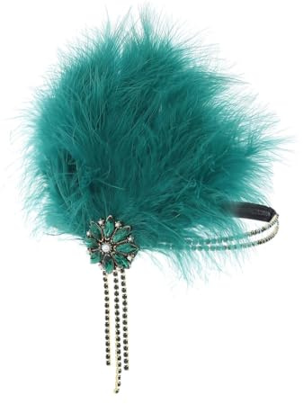 IYOU 1920er Jahre Feder Gatsby Kopfschmuck Grün Kristall Flapper Stirnband Quaste Party Festival Haarschmuck für Damenn