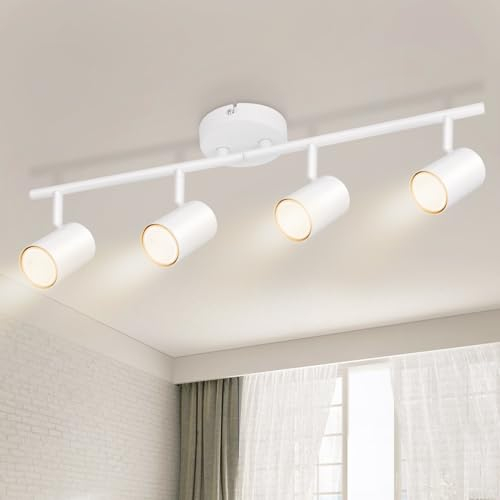 Kimjo Deckenstrahler LED Deckenleuchte 4 Flammig Weiß - Deckenstrahler 4 Flammig Schwenkbar - GU10 Deckenlampe Strahler Deckenleuchte Spot Lampe Wohnzimmer Schlafzimmerlampe Ohne Leuchtmittel