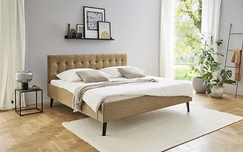 Polsterbett Empire 180 x 200 cm mit Kopfteil gesteppt & Stoffbezug Luis - Bett, Jugendbett, Bettgestell, Doppelbett - Ocker