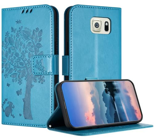 JayModCase Hülle für Samsung Galaxy S6 Edge, Leder Klapphülle Schutzhülle mit [Kartenfach] [Standfunktion] [Magnetverschluss] Handyhülle Kompatibel mit Samsung S6 Edge - Blau
