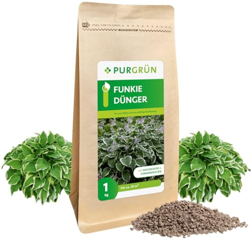 Purgrün® Funkie-Dünger 1 kg – Organisch-mineralische Rezeptur – Feinkörniges Krümelgranulat – NPK 5+4+6 – Extra Magnesium für zarte Blüten – Verbessert die Bodenqualität – Für gesunde Funkien
