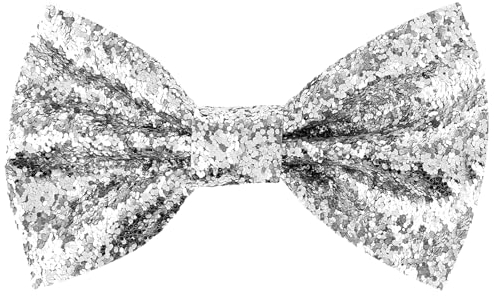 KALIONE Pailletten Fliege für Herren, Verstellbare Vorgebundene Herren Fliege, Funkelnde Glitzer Fliege für Hochzeit, Glänzende Fliege für Party Kostüme(Silber)