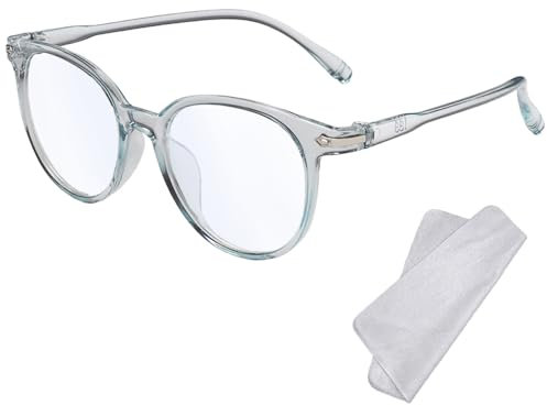 XFentech Blaulicht-Brillen fur Damen Herren - Computer-brille Runder Rahmen Gaming-Lesebrille Blaulichtfilter Brille Anti Augenermüdung Computerspielbrille Unisex-Brille - Transparentes Blau