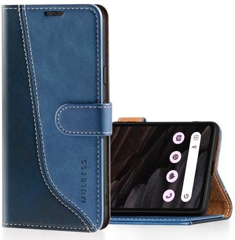 Mulbess für Google Pixel 7A Hülle, Handyülle Leder mit Kartenfach, Klapphülle mit Magnetverschluss, Flip Case Etui Handytasche Schutzhülle, Stilvoll Diamant Blau