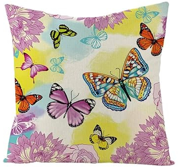 Kissenbezug 80x80 Rosa Schmetterling Kopfkissenbezug 80x80 Superweicher Baumwolle Hanf Couchkissen Resistent Atmungsaktiv Kissenbezüge 80x80 Verdecktem Zip Voll Sofakissen 80x80cm/1 Pcs