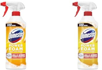 Domestos Power Foam Citrus Blast Toilet & Bathroom Cleaner Spray sprays upside down & kills 99.99% of germs for cleaning inside the toilet & around bathroom 450 ml (Pack of 2)