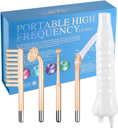 Alta Frecuencia Estetica Facial Profesional - High Frequency Wand - Alta Frecuencia Facial y Capilar - Maquina Quita Arrugas, Acné y Manchas en la Piel - Tecnología LED con 4 Electrodos Diferentes