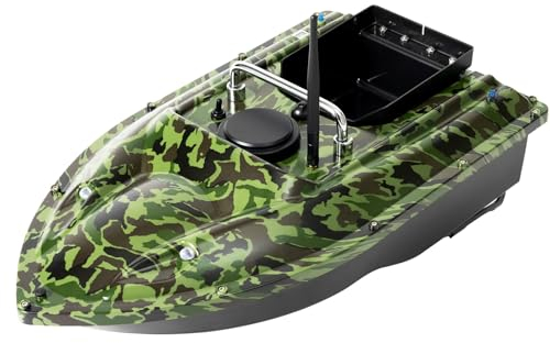 lousriyy Fernbedienung Futterboote 500m RC Fischköder Köderboot Ferngesteuertes Futterboot Fischfinder 1,5kg Beladung Tarnfarbene Angelköderboot Nachtangeln Baitboat