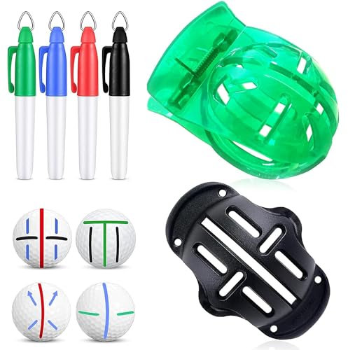 FUZVOL 6 Pcs Golf Ball Line Drawing Marking Alignment Kits Golf Accessories with 2 Pieces Golf Ball Liner Template and 4 Pieces Golf Ball Marker Pen Golf Marker Tools for Golf Lovers Golf Training
