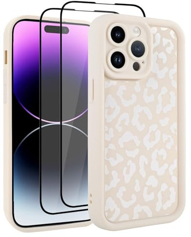 UZEUZA Compatible with iPhone 14 Pro Max Case, Cheetah Print Shockproof Soft TPU Protective Case for Women Girls, Slim Anti Scratch Leopard Case for iPhone 14 Pro Max 6.7 Inch,White