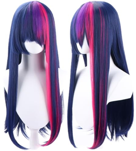 COSPLAZA Twilight Sparkle 70cm Gerade Lange Blau Rosa Lila Frauen Cosplay Kostüm Perücke mit Bangs