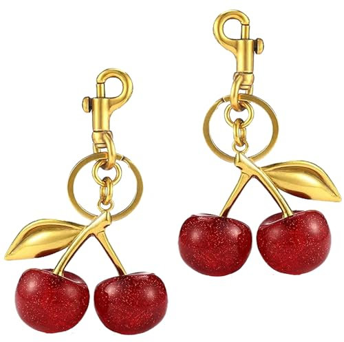 NIOIPXA Cherry Bag Charm, Cherry Schlüsselanhänger, Zubehör für Geldbörsen und Taschen, Geschenke für Frauen und Mädchen, Gold, Large