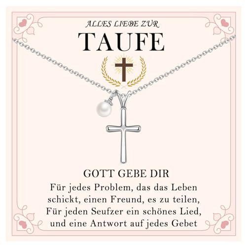 FAOMZQ Taufgeschenke für Mädchen, Kreuz Kette Geschenk zur Taufe Mädchen, Taufe Geschenke für Tochter Enkelin Nichte Schwester Patentochter von Mama Papa Taufpaten Großeltern