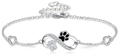 POPLYKE Paw Print Armband für Damen 925 Sterling Silber Infinity Armbänder Katze Hund Mom Schmuck für Damen Mom
