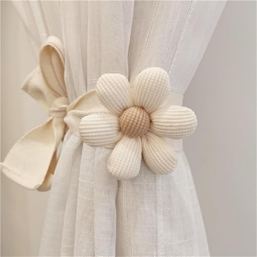 champracer Vorhang Raffhalter Gardinenband 2 Stück, Niedlich Blumen Gardinenclips Vorhanghalter, Gardinen Seil für Boho Haus Kinderzimmer Deko (Beige)