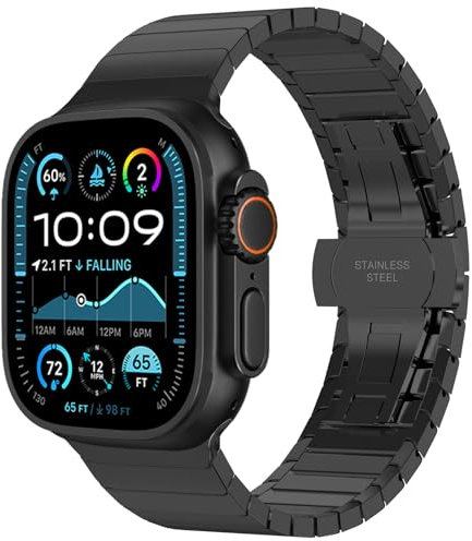 Fullife Compatibile con Apple Watch Cinturino da 49 mm, 46 mm, 45 mm, 44 mm, 42 mm (serie 3 2 1), in metallo e acciaio inox, per iWatch Ultra 2/Ultra Series 10 9, 8, 7, 6, SE 5, 4, 3, 2, 1, nero