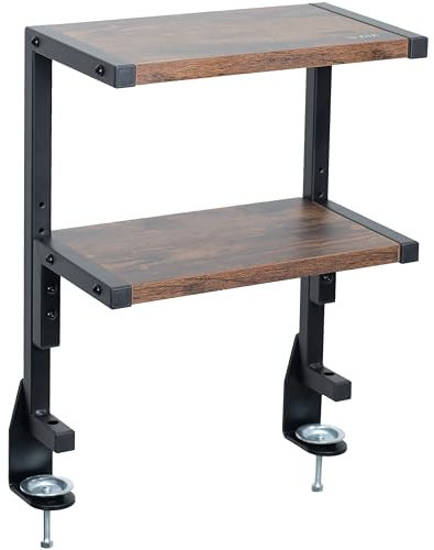 VIVO Clamp-on 13 inch Above or Below Desk 2-Tier Shelving Unit for Table Accessories, Gaming Devices, and More, Storage Tray, Desktop Organizer, Rustic Vintage Brown, STAND-SHELF2C-N