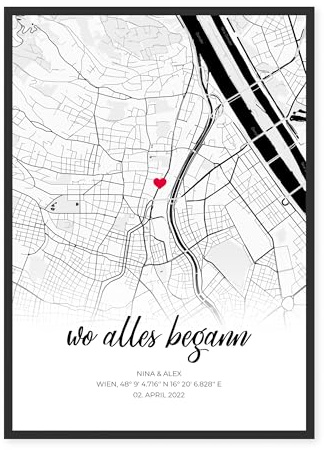 PRINTMYPLACES Wo alles begann Bild mit Koordinaten - Jahrestag Geschenk oder Hochzeitstag | Partner Geschenk für Sie & Ihn | Personalisiertes Wandbild mit Rahmen (Home Verlauf)