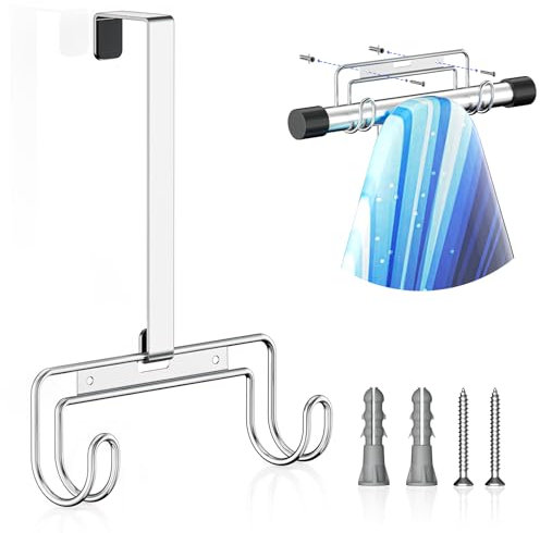 XILIMEN Over Door/Wall Mount Ironing Board Hanger, Iron Board Holder Storage Wall Mount with Removable Hooks for Laundry, Hotel Rooms (Silver)