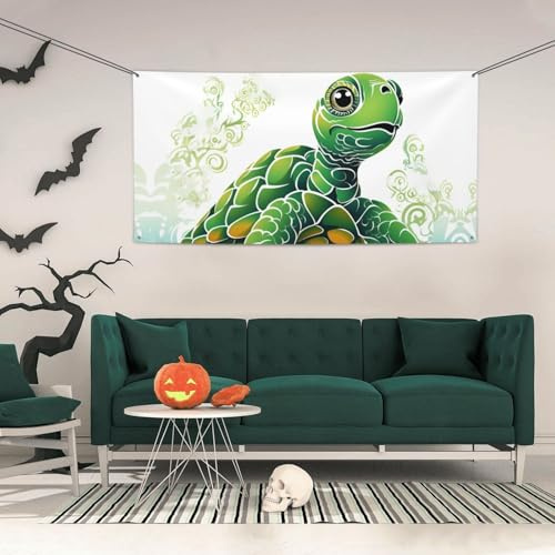 Party Banner Feiertage Hängendes Banner mit 4 Löchern Weihnachten Banner Happy Birthday Hintergrund Banner Cartoon Schildkröte Muster Willkommen Banner Wandbehang Flaggen Partyzubehör für Outdoor M
