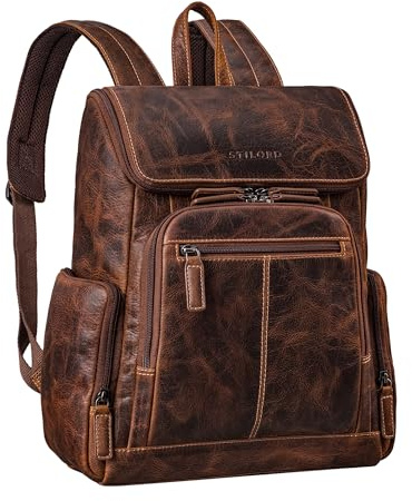 STILORD Giacomo Business Rucksack Herren Leder - mit Laptopfach 13-14 Zoll Laptoprucksack Damen - Lederrucksack Groß für Arbeit, Reise, Uni - Backpack aus Echtleder Farbe:luino - braun