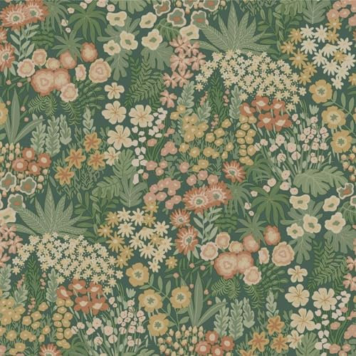 Everbloom Emerald Green Wallpaper - Feature Wall - Lush Dense Colourful Flowers - Vintage Paste The Paper Vinyl