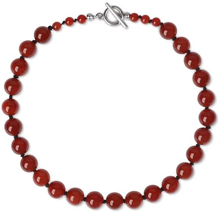 GAVU Collar para Mujer con Cuentas de Piedras Naturales Anudadas a Mano, Collar de Cornalina Mujer con Cierre Barra en T 45cm