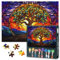 Albero della vita, puzzle per adulti, 1000 pezzi, in stile vetro colorato, albero della vita e sole, 1000 pezzi, puzzle impossibili, 50 x 70 cm