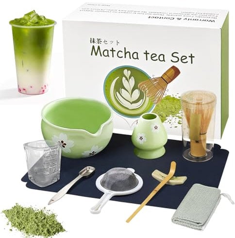 10PCS Matcha Whisk Set, Matcha Kit for Ceremony, Ceramic Matcha Bowl, for Making Breakfast, Matcha Latte, Bamboo Matcha Whisk, Matcha Perfect Matcha Starter Kit Gift for Beginners and Enthusiasts