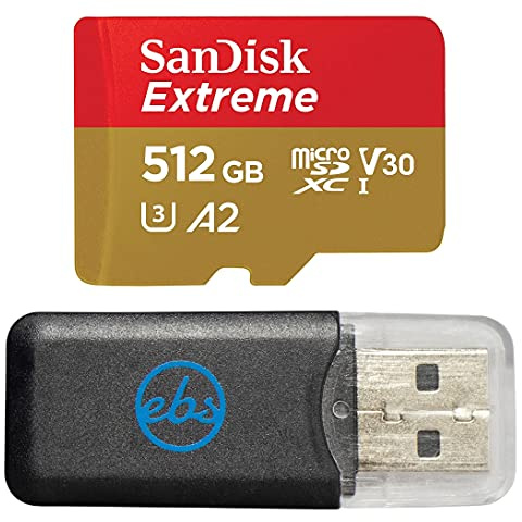 SanDisk Carte mémoire MicroSDXC Extreme 512 Go compatible avec Insta360 X3, X4 et X5 Action Camera (SDSQXAV-512G-GN6MN) V30 A2 Bundle avec (1) Everything But Stromboli MicroSD et lecteur de carte SD