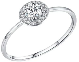 Skcess 14K Weißgold Damenringe Weiß Ring Moissanite Damen 4x4mm, Rund Eheringe Größe 45 (14.3)