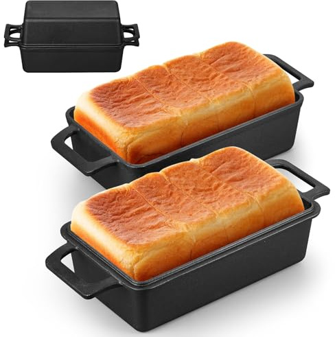 Leonyo 9x5 Cast Iron Sourdough Loaf Pan, Pre-seasoned Dutch Oven, Black | 2-in-1 Dutch Oven for Homemade Bread Baking, Oven Safe & Heat Up to 500℉