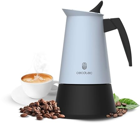 Cecotec Cafetera Italiana Piccolina 900 Blue. 450ml, 10 Tazas de Café, Acero Inoxidable, Apta Todas Superficies, Filtro Premium, Válvula Seguridad, Mango Termorresistente, Diseño Elegante