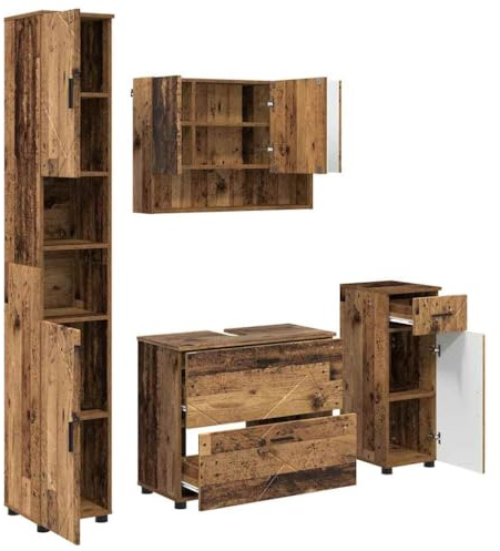 vidaXL Bathroom Furniture Set 4 pcs Old wood 30 x 35 x 192 cm,