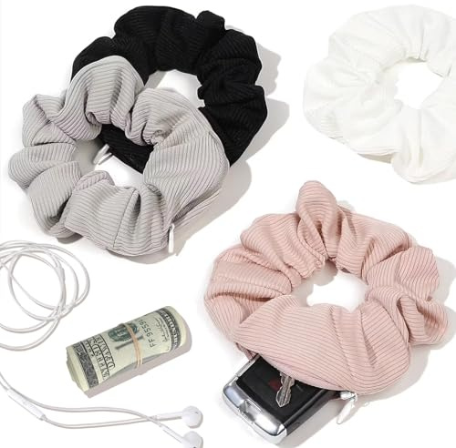 4 Stück Damen-Haargummis mit Reißverschluss - Reise Gadgets Versteck Geld | Gadget Geheimfach Urlaub, Geldversteck Reise Haargummi - Elastische Zopfgummis für Mädchen Damen Frauen Pferdeschwanz
