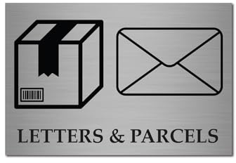 Letter & Parcel Box Sign 15 x 10 cm | Brushed Silver Aluminium Plaque | Self-Adhesive Stickers