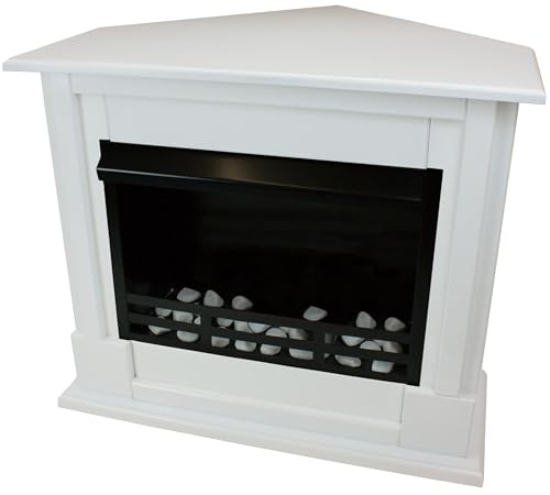 Kaminbau Mierzwa Dekokamin Kaminkonsole Ecke Modell Emily Weiß Glanz passend für Kamineinsätze
