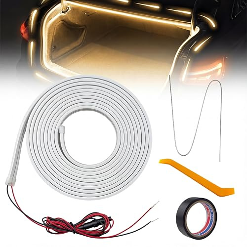 4M Kofferraum Lichtstreifen Dynamic Flowing Car Trunk Light Strip, Kofferraumbeleuchtung Led, Automatischer Sensor Tail Box Led Strip Lights für Auto Kofferraum Innenbeleuchtung Dekoration(Warmweiß)