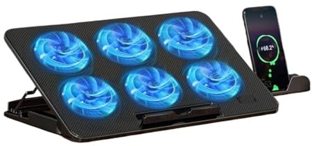 kvcccss Ventilateur de Refroidissement for Ordinateur Portable, Refroidisseur d'ordinateur Portable de Jeu for 13-17 Pouces, 6 Ventilateurs, Ports USB, Support de Grande Taille